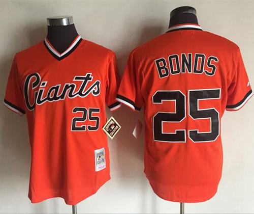 Mitchell And Ness Giants #25 Barry Bonds Orange Throwback Stitched MLB jerseys - Click Image to Close